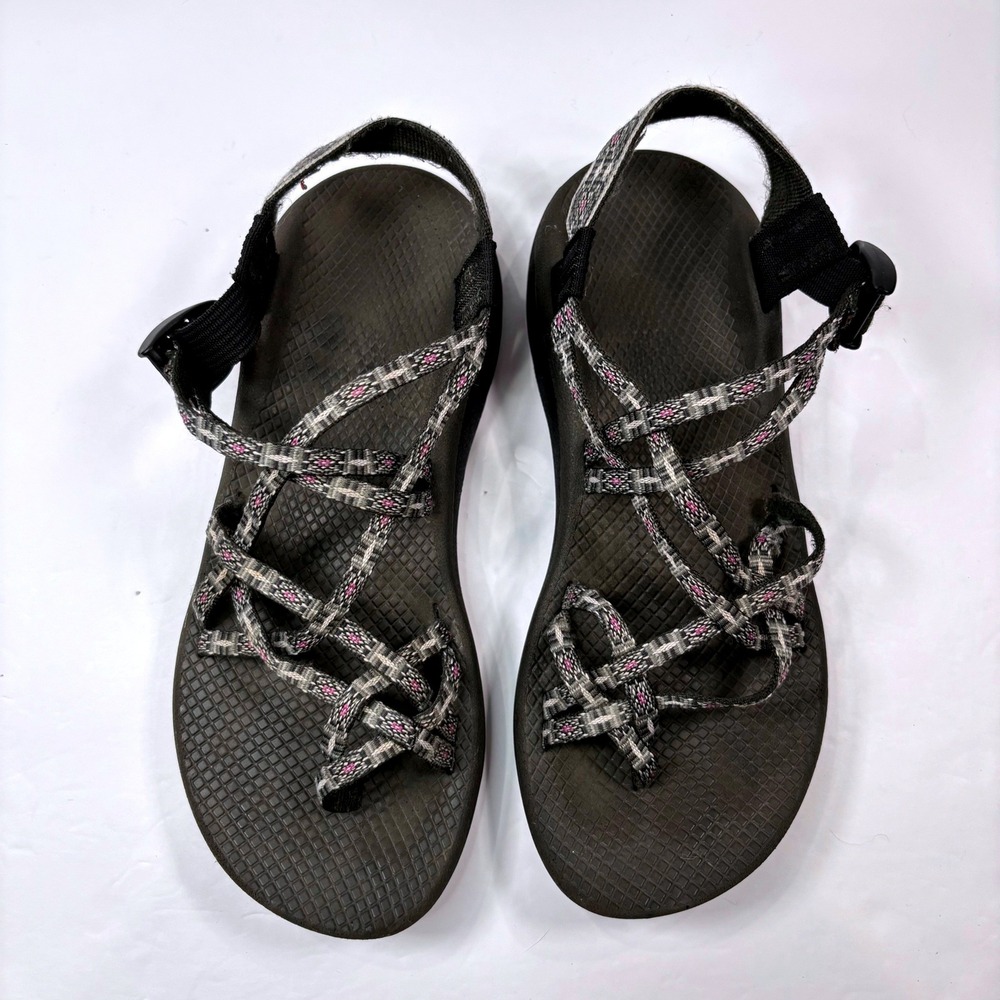 Chaco Womens 10 Z/Cloud 2 Strappy Athletic Sandals Gray Pink Toe Loop Hiking